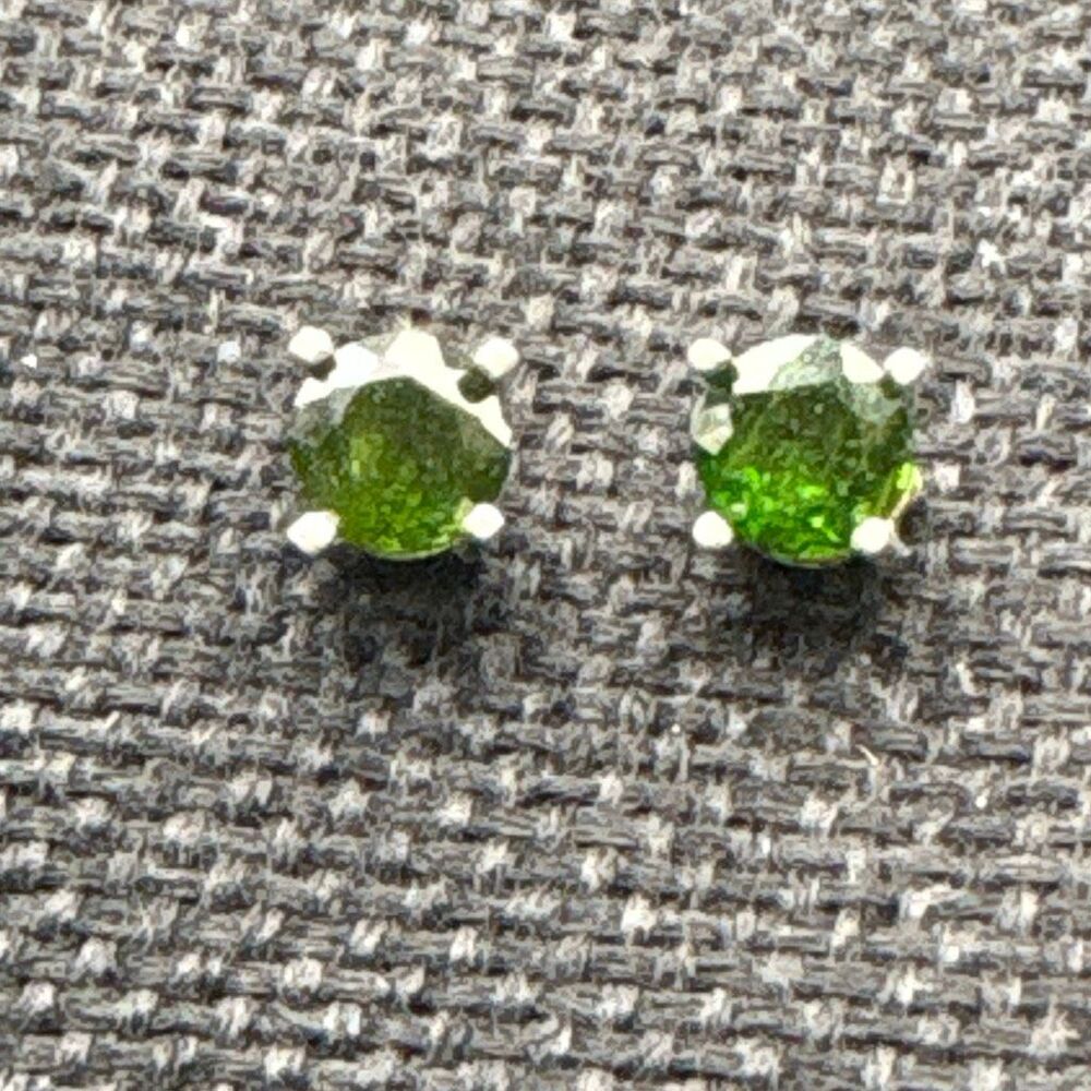 Women’s Bright Green Stud Earrings, NEW, Handmade, Sterling Silver, Helenite